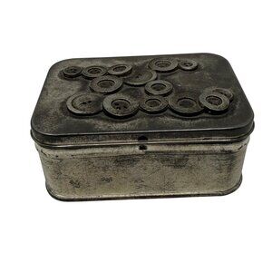 Metzke Pewter Box Decorative Metal Button Design Hinged Lid Trinket Jewelry